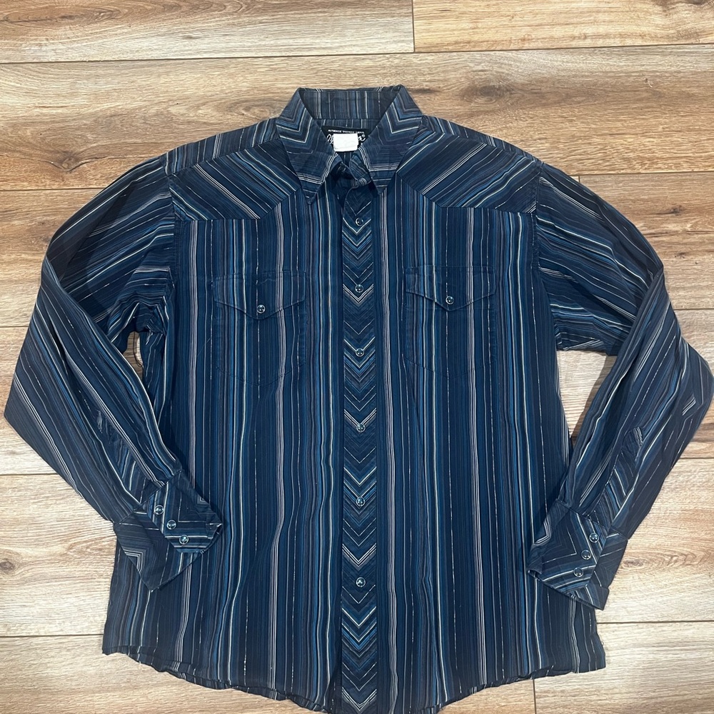 Wrangler Womens Western Blue Sparkly Pearl Snap Long Sleeve Size Large